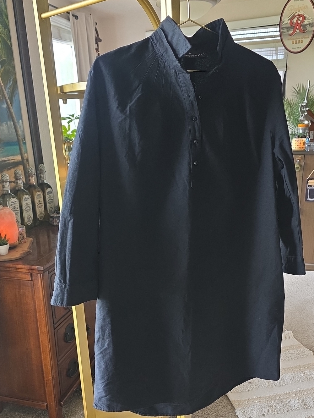 Pomander Place Washed Black Button-Front Mini Dress Pockets Medium
